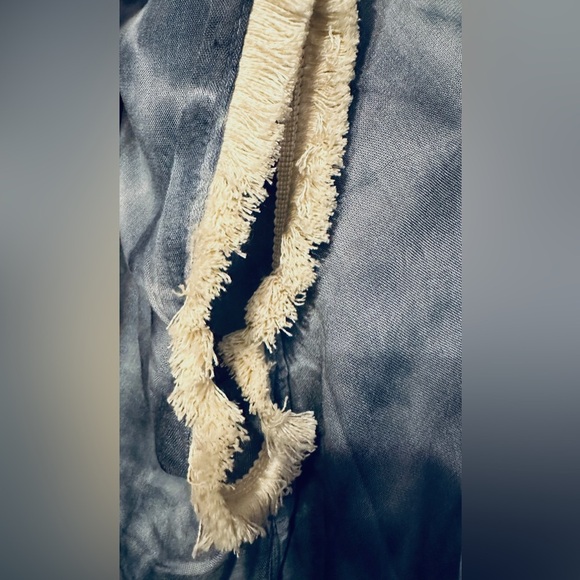 Blue-Gray Tie-Dye Kimono Cardigan Fringe Trim - Picture 5 of 6
